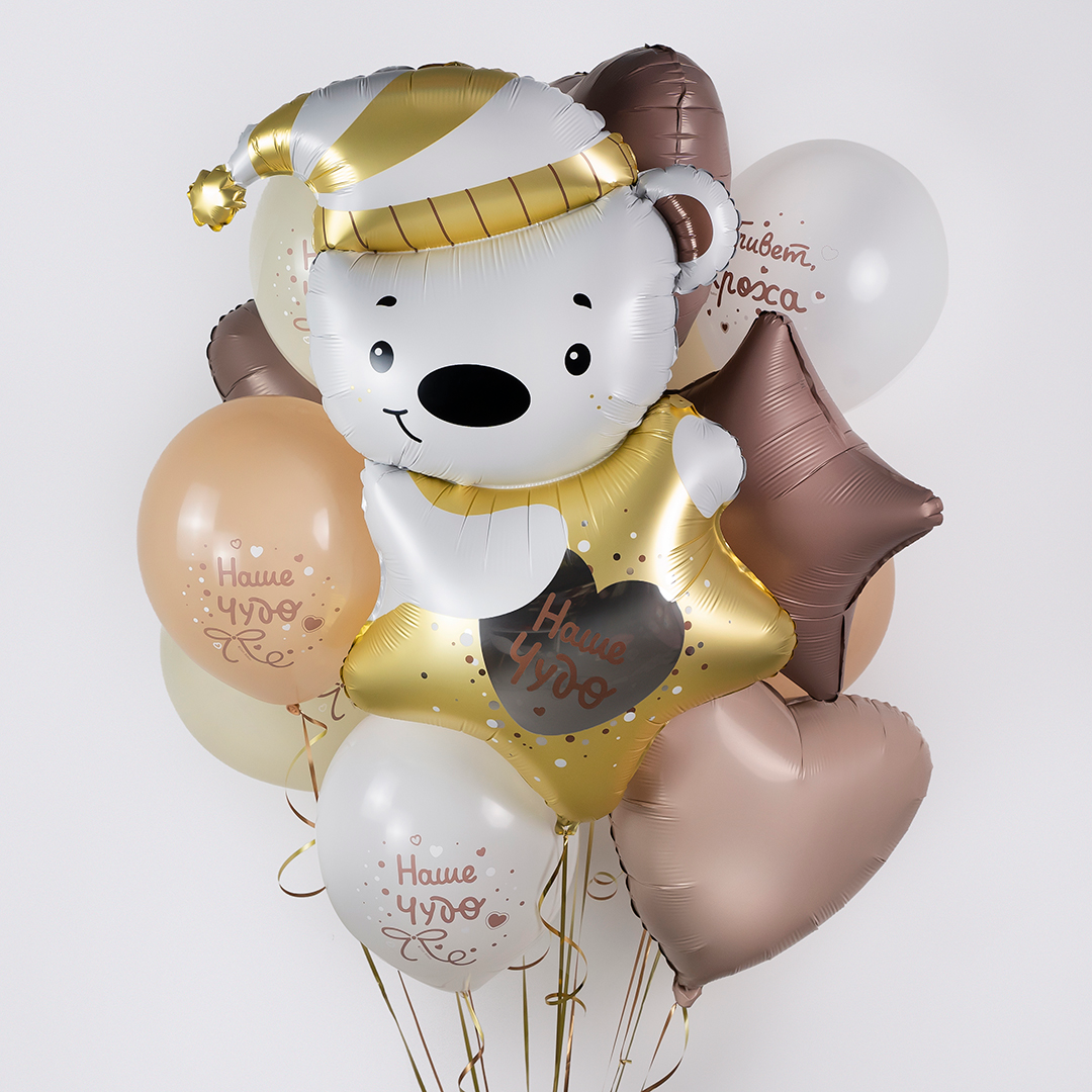 40'' / 101 см Фигура, Мишка со звездочкой, Наше Чудо, Сатин